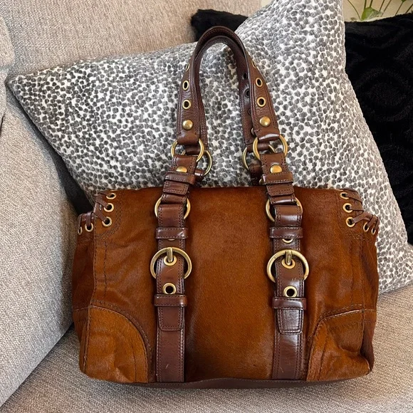 Coach Rare Limited Chelsea Abbey Calf Hair Satchel Brown Leather Laced Bag - Picture 3 of 11